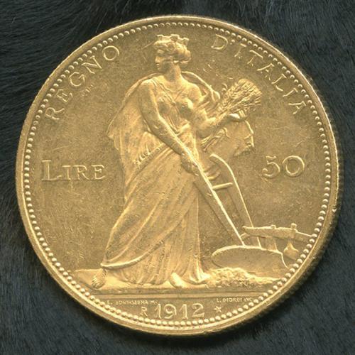 神聖コイン共和国 / イタリア王国 50リレ金貨 1912年 ヴィットリオ・エマニュエーレ3世 EF+