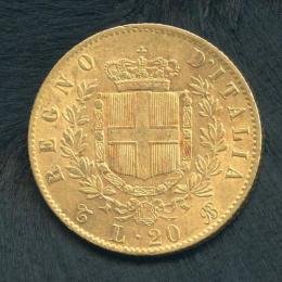 イタリア王国 20リレ金貨 1865年 ヴィットリオ・エマニュエーレ2世 EF　