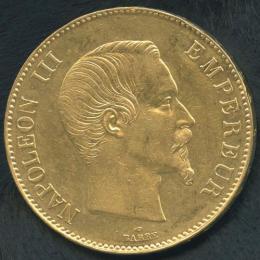 フランス 100フラン金貨 ナポレオン3世 無冠 1858年 EF