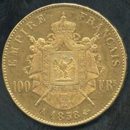 フランス 100フラン金貨 ナポレオン3世 無冠 1858年 EF